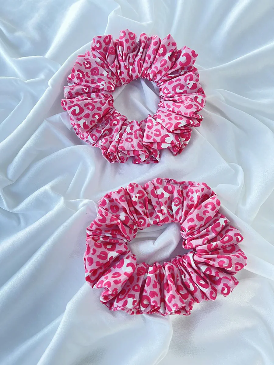 Scrunchie Λάστιχο μαλλιών ροζ animal print Large