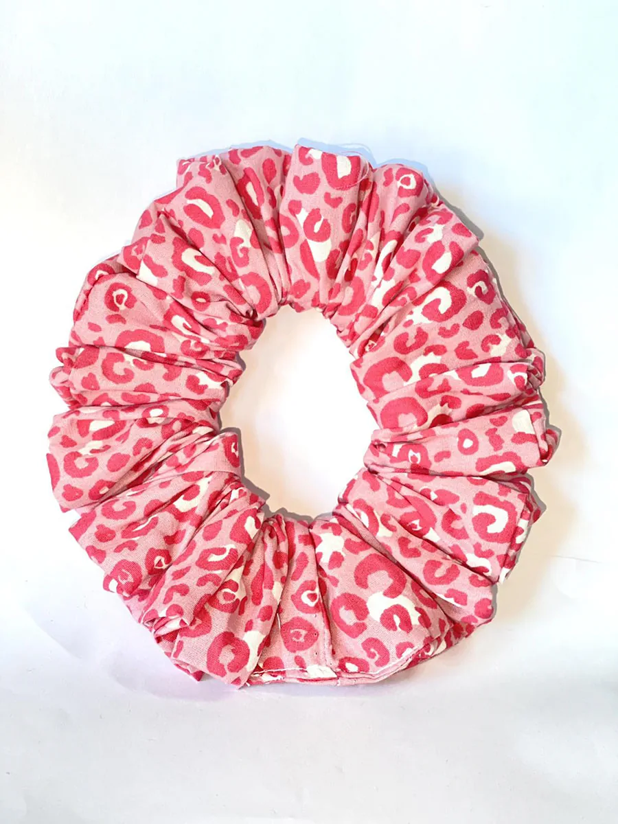 Scrunchie Λάστιχο μαλλιών ροζ animal print Large