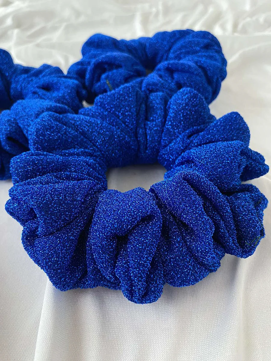 Scrunchie Λάστιχο μαλλιών μπλε ηλεκτρίκ glitter 2 μεγέθη