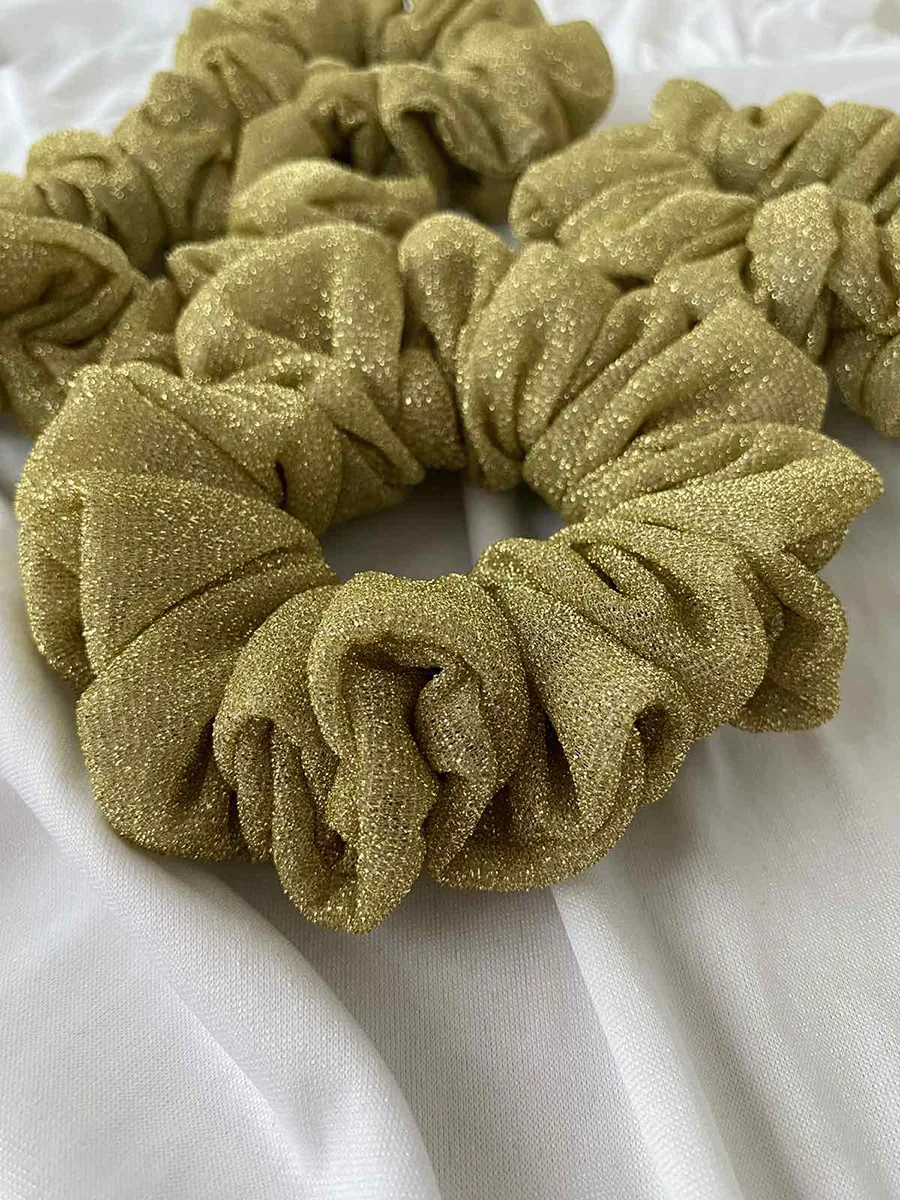 Scrunchie Λάστιχο μαλλιών χρυσό glitter 3 μεγέθη