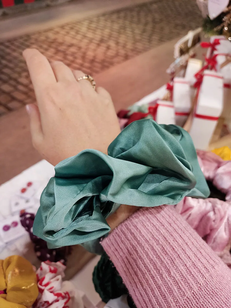 Scrunchie Λάστιχο μαλλιών λεπτό σατέν βεραμάν Large