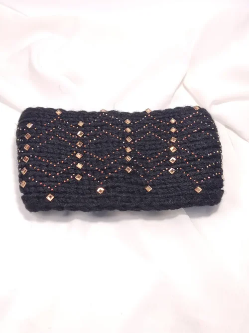 Κορδέλα μαλλιών πλεκτή με στρας & κουμπί