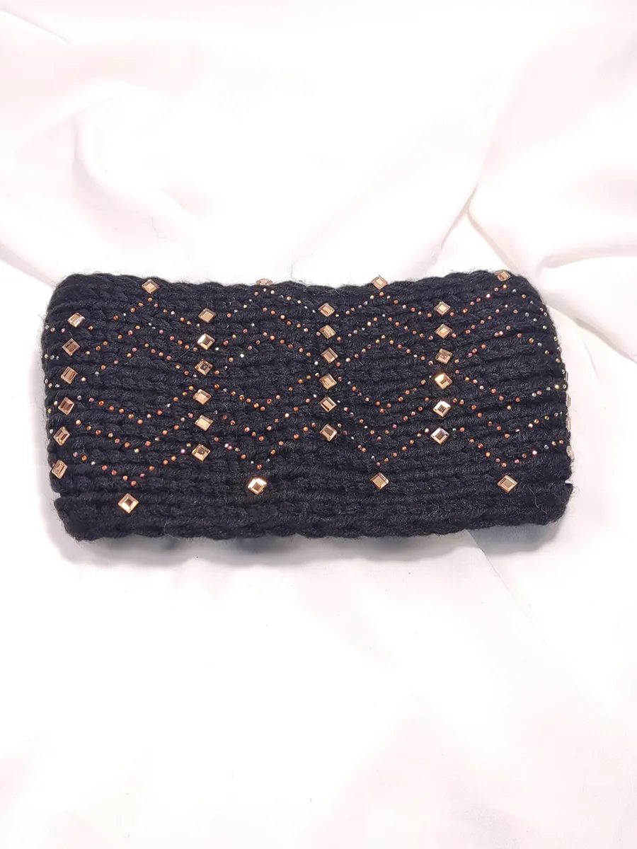 Κορδέλα μαλλιών πλεκτή με στρας & κουμπί