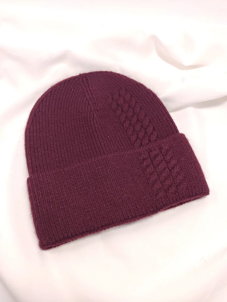 Σκουφί αντρικό - εφηβικό μονόχρωμο με πλεξούδα 2 χρώματα