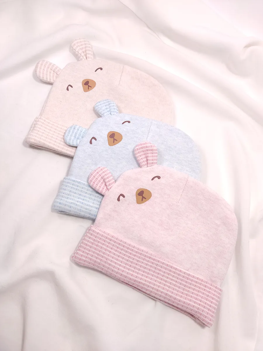 Σκουφάκι βρεφικό αρκουδάκι 3 χρώματα