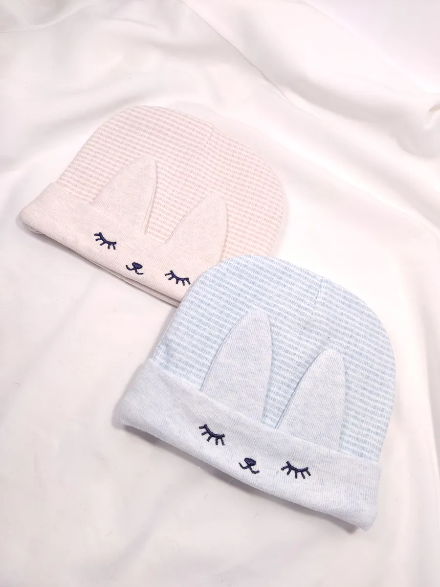 BEANIES-0029 (2) Σκουφάκι βρεφικό λαγουδάκι 2 χρώματα