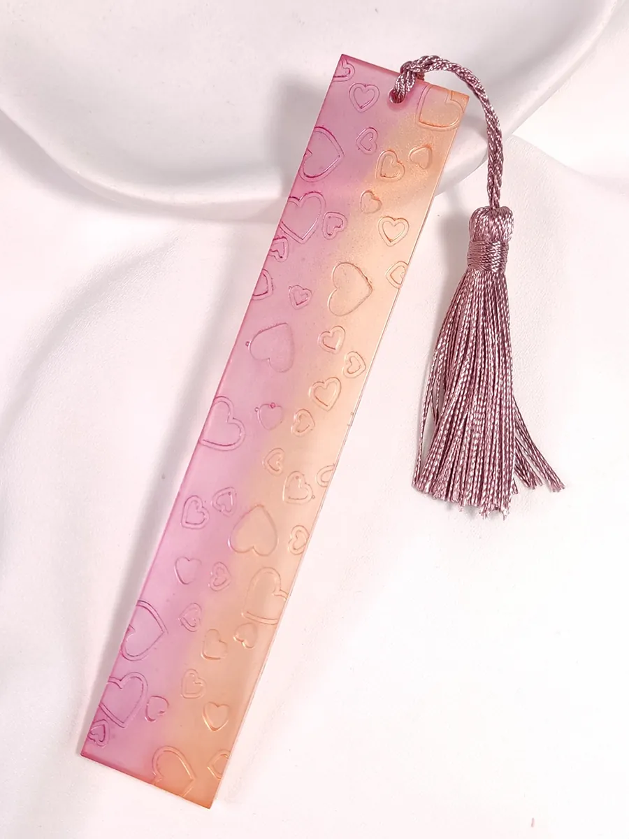 Σελιδοδείκτης δίχρωμος με ανάγλυφες καρδιές ροζ - πορτοκαλί