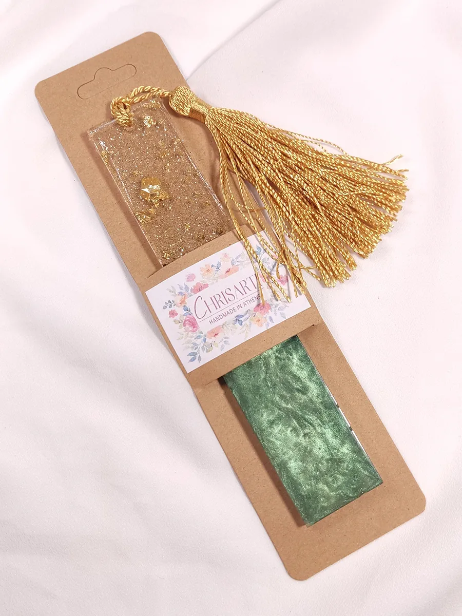 Σελιδοδείκτης πράσινος με διαφάνεια & φύλλα χρυσού