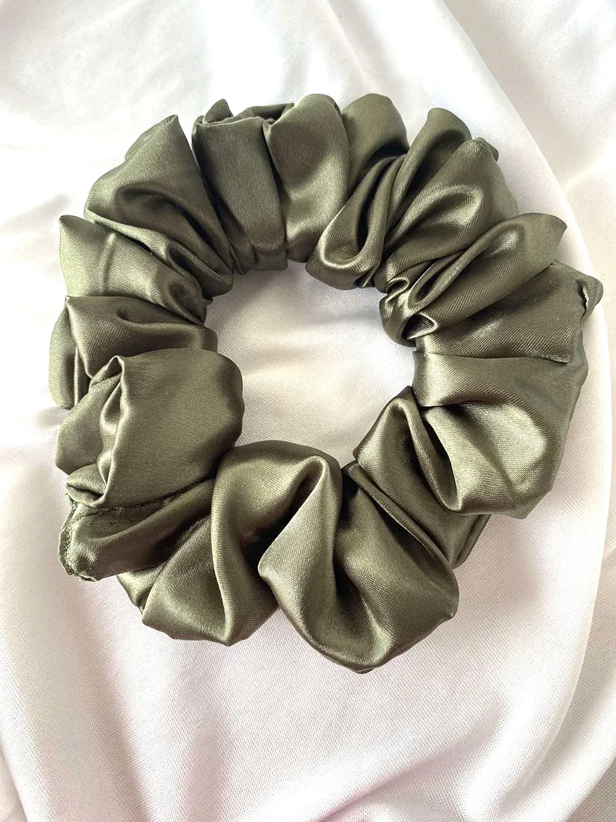 Scrunchie Λάστιχο μαλλιών σατέν λαδί Large