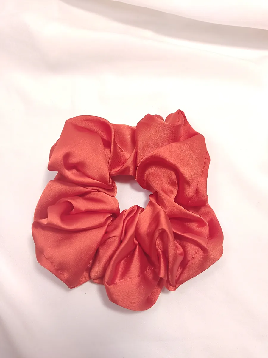 Scrunchie Λάστιχο μαλλιών λεπτό σατέν πορτοκαλί Large