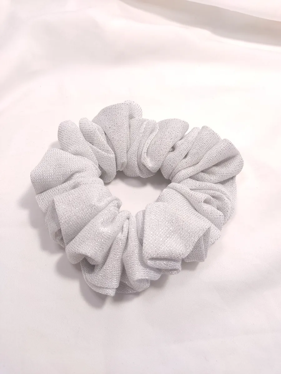 SCRUNCHIES-0047 (1) Scrunchie Λάστιχο μαλλιών ασημί glitter XL