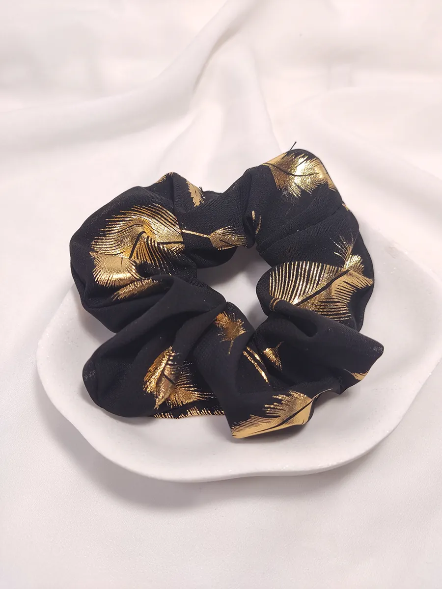 Scrunchie Λάστιχο μαλλιών από μουσελίνα με χρυσά φτερά Medium