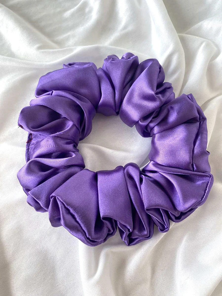 Scrunchie Λάστιχο μαλλιών σατέν μοβ 2 μεγέθη