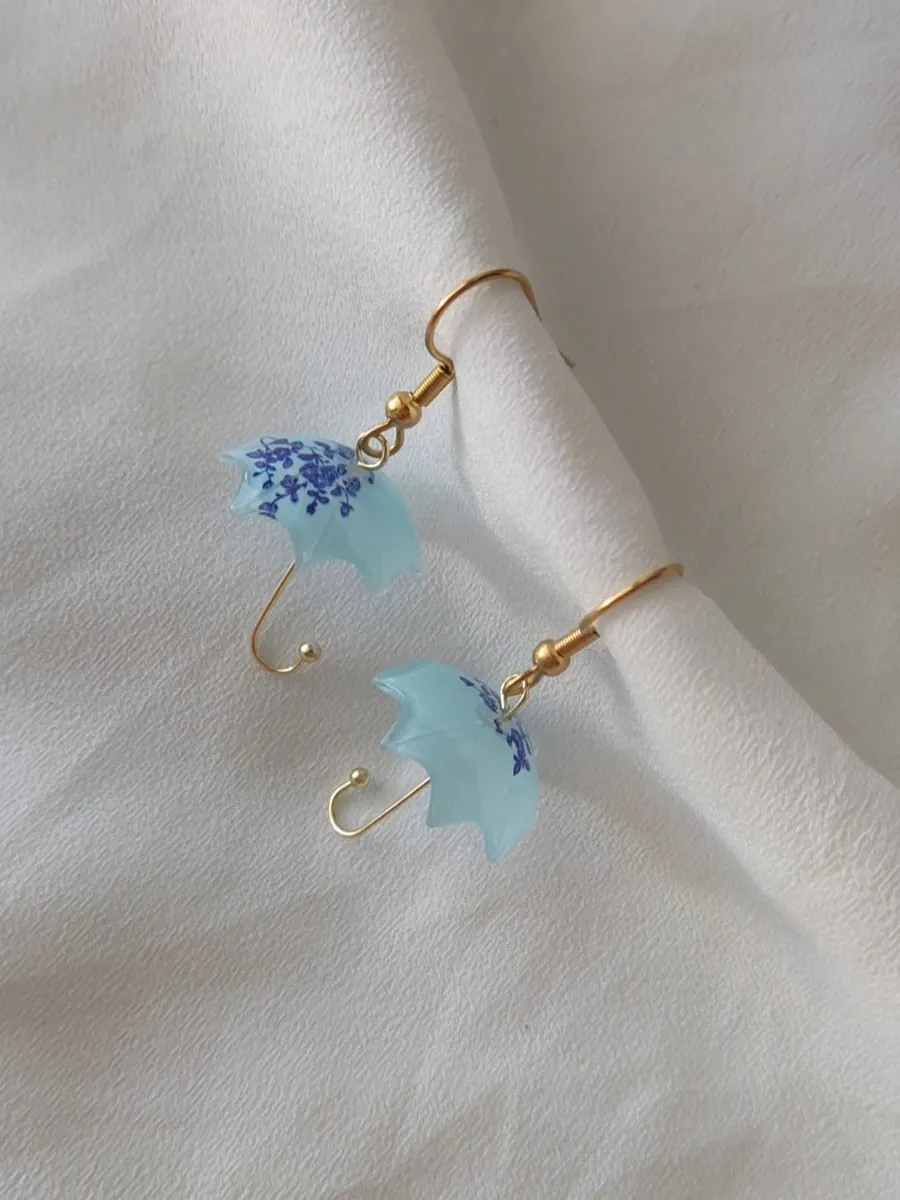 Σκουλαρίκια ατσάλινα κρεμαστά από ρητίνη ομπρέλες