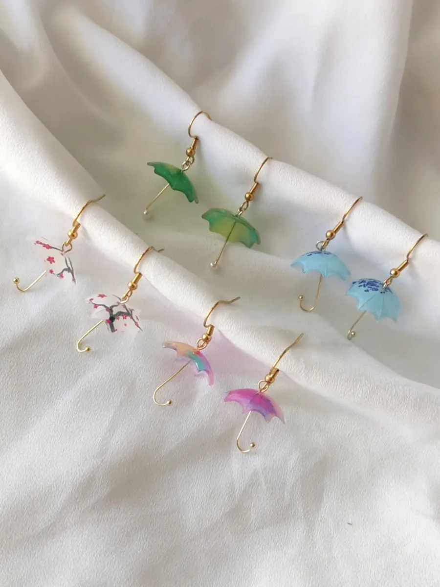 EARRINGKR-0001-4 (3) Σκουλαρίκια ατσάλινα κρεμαστά από ρητίνη ομπρέλες