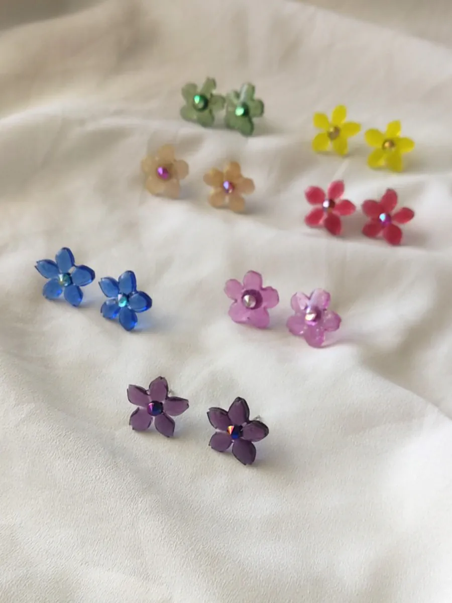 Σκουλαρίκια ατσάλινα καρφάκια από υγρό γυαλί λουλούδι