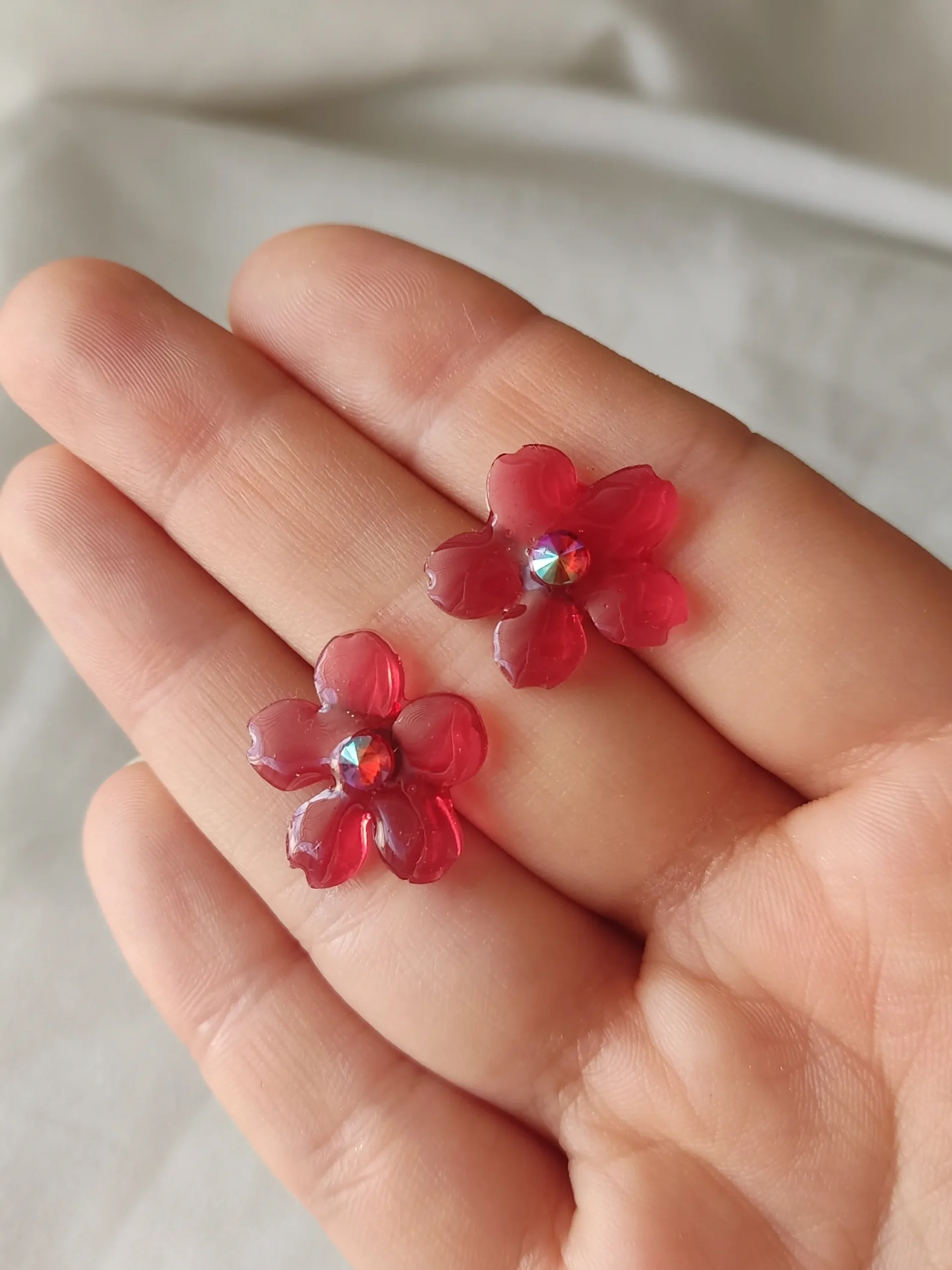 Σκουλαρίκια ατσάλινα καρφάκια από υγρό γυαλί λουλούδι