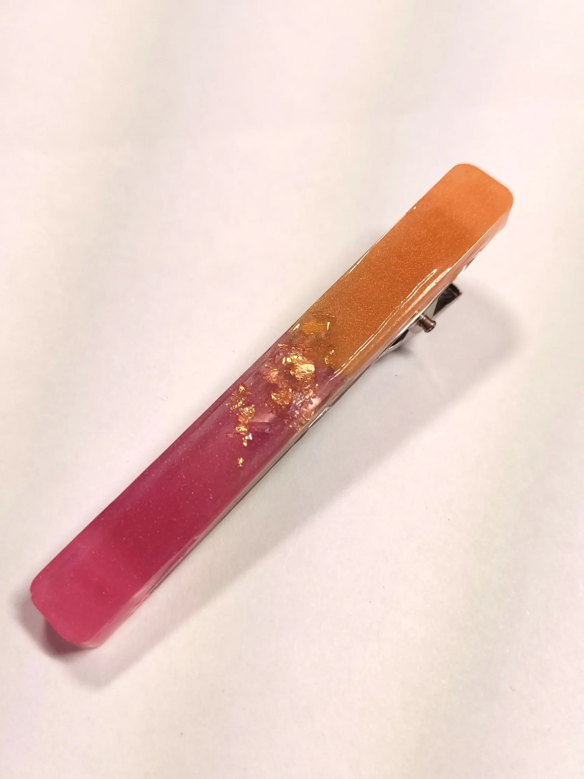 HAIRCLIP-0010 Κλιπ μαλλιών λεπτό ροζ-πορτοκαλί με φύλλα χρυσού