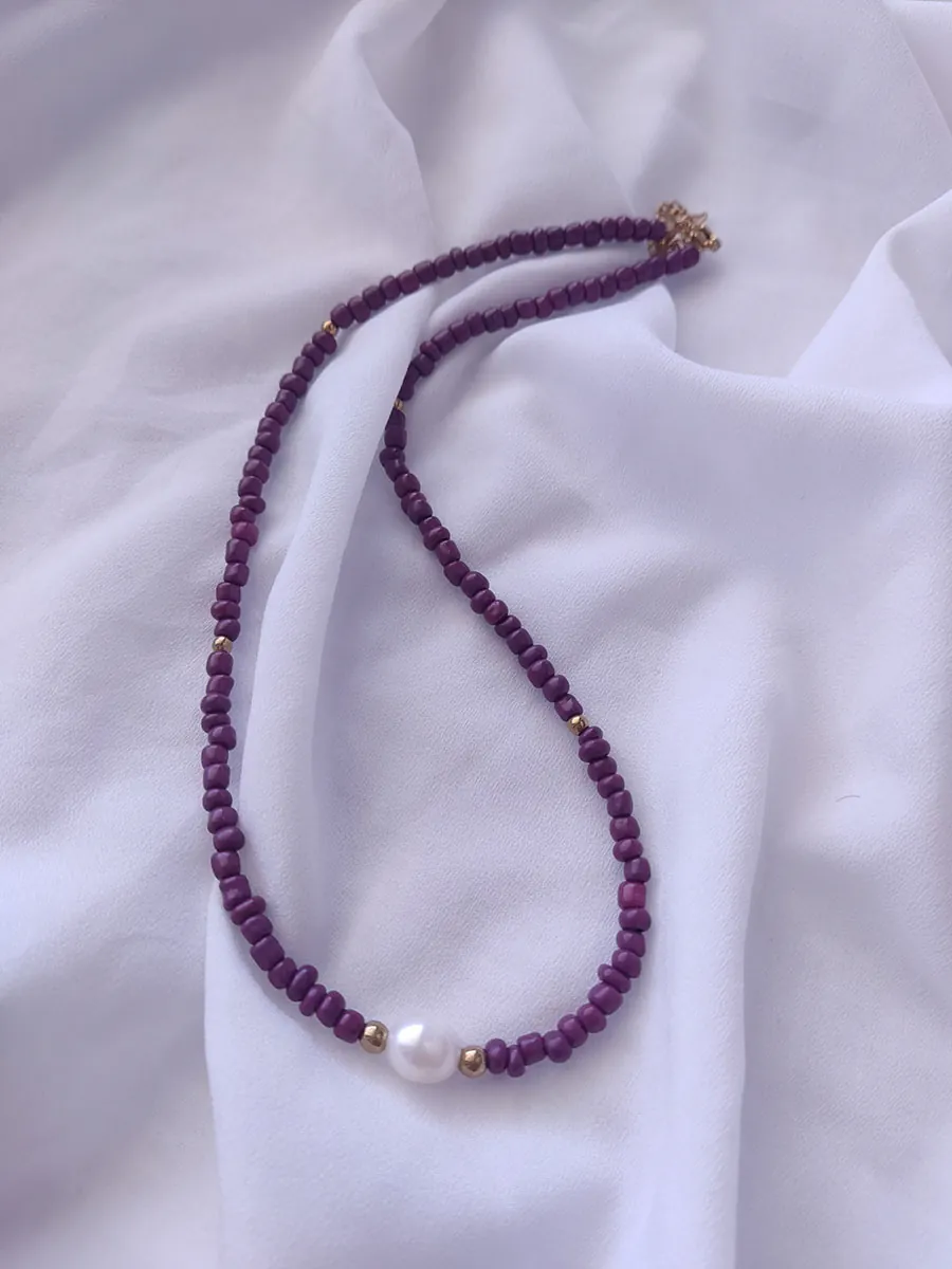 Χειροποίητο Κολιέ με Γυάλινες Χάντρες και Φυσικό Μαργαριτάρι Καλλιέργειας | CHRISARTI