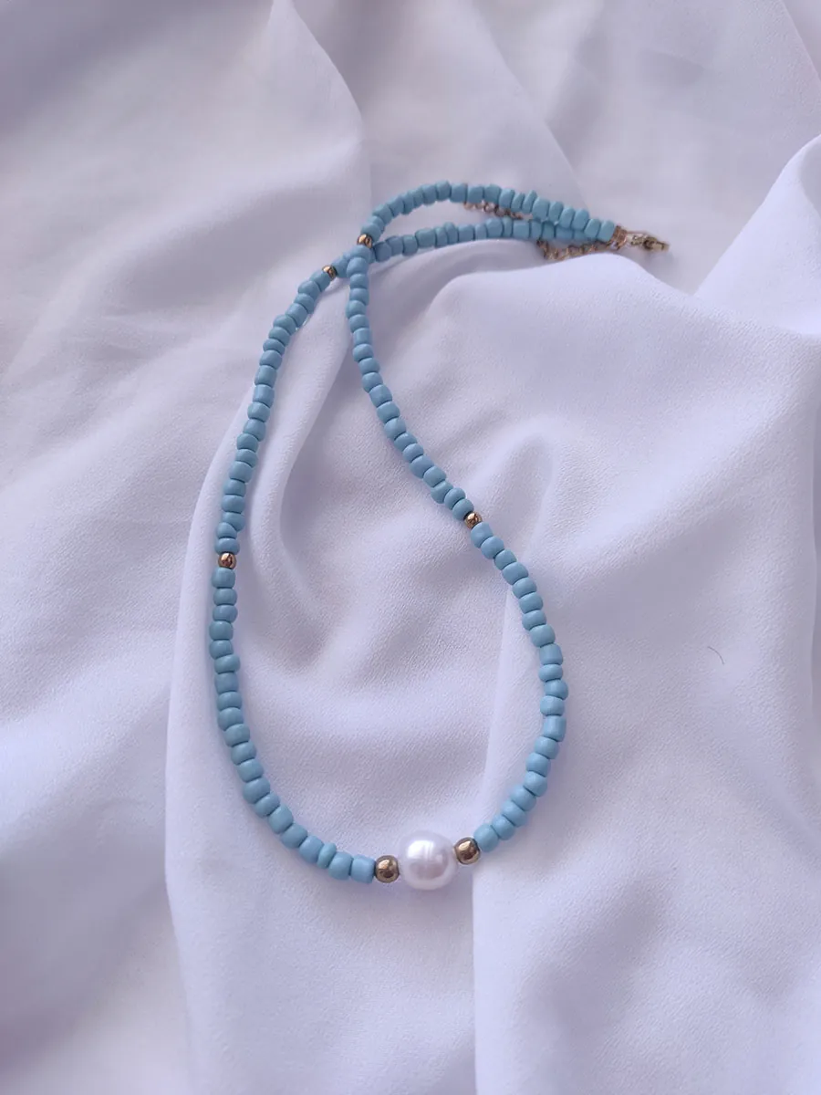 Χειροποίητο Κολιέ με Γυάλινες Χάντρες και Φυσικό Μαργαριτάρι Καλλιέργειας | CHRISARTI