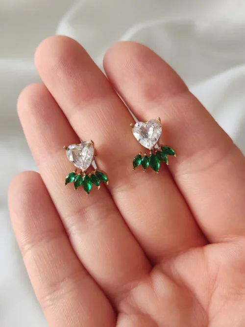 EARRINGKRF-0036 (1) Σκουλαρίκια ατσάλινα μικρά με διάφανα και πράσινα κρύσταλλα