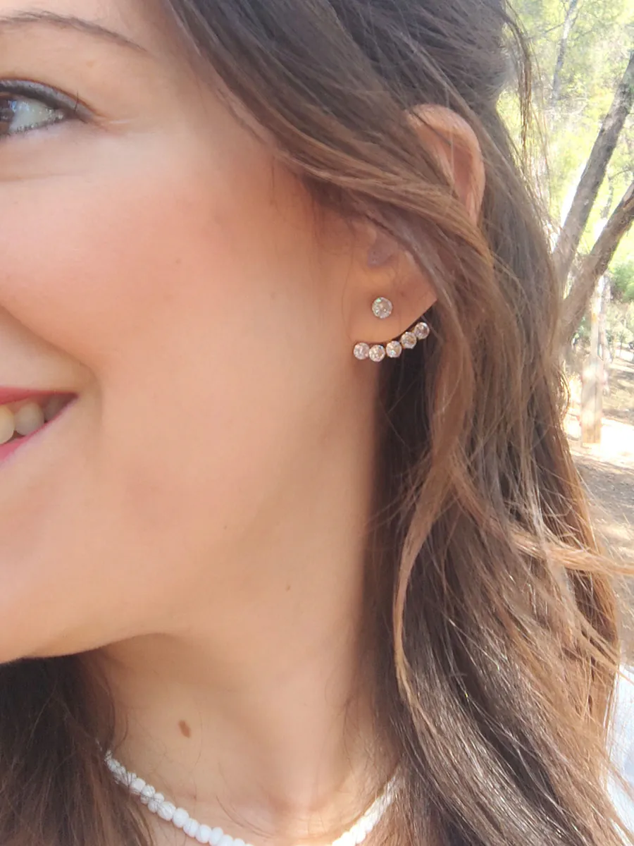 Ατσάλινα Σκουλαρίκια Καρφάκια με Διάφανα Κρύσταλλα – Διπλό Σχέδιο 2 σε 1 | CHRISARTI