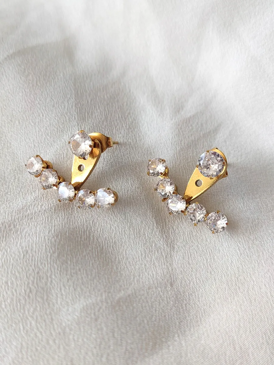 Ατσάλινα Σκουλαρίκια Καρφάκια με Διάφανα Κρύσταλλα – Διπλό Σχέδιο 2 σε 1 | CHRISARTI