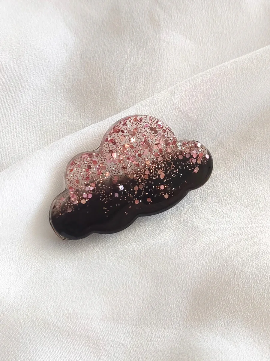 HAIRCLIP-0020-11 Κλιπ μαλλιών σύννεφο μαύρο με ροζ glitter