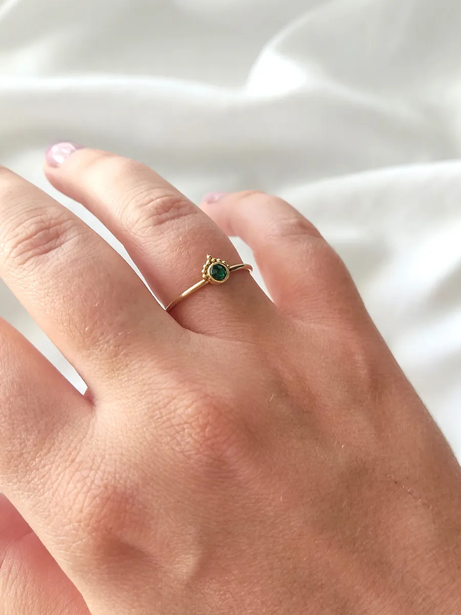 RINGSS-0002 (2) Ατσάλινο Επιχρυσωμένο Δαχτυλίδι με Πράσινο Κρύσταλλο | CHRISARTI