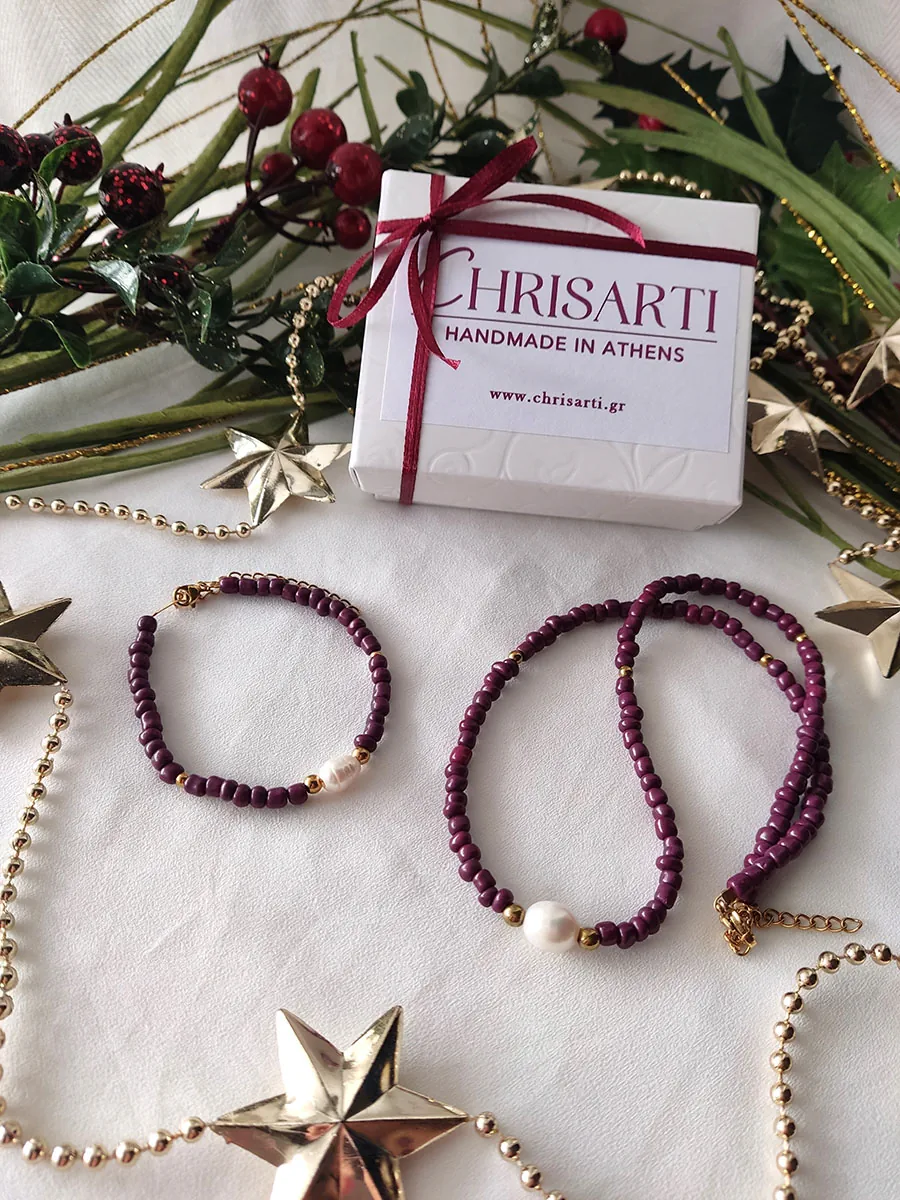 Golden Pearl Harmony Set – Χειροποίητο Σετ Κοσμημάτων από Ατσάλι με Φυσικό Μαργαριτάρι | CHRISARTI