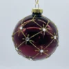 Μπορντό χριστουγεννιάτικη μπάλα στολίδι με χρυσό glitter και στρασάκια – Γυάλινη 8εκ | CHRISARTI