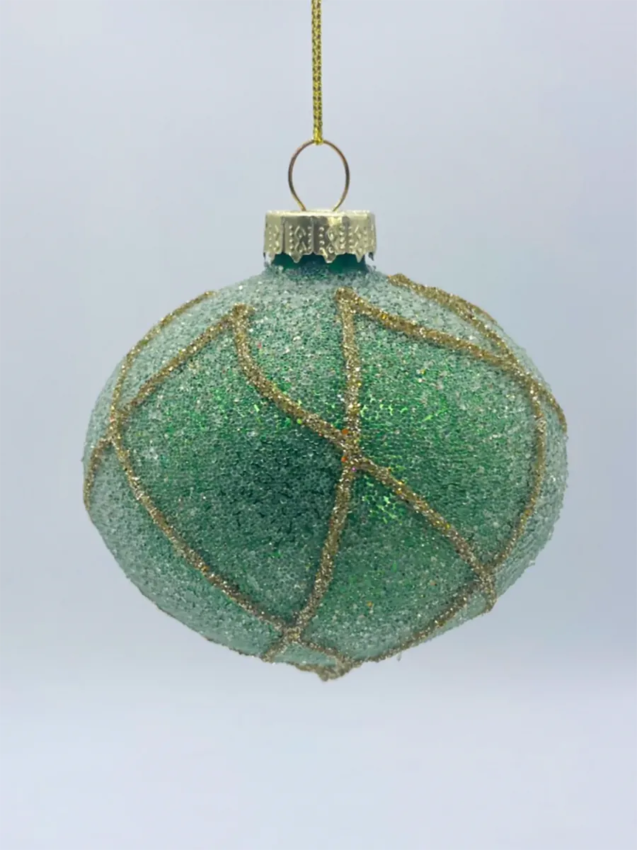 Χριστουγεννιάτικη γυάλινη μπάλα με πράσινη και χρυσή αμμοβολή 8εκ | CHRISARTI