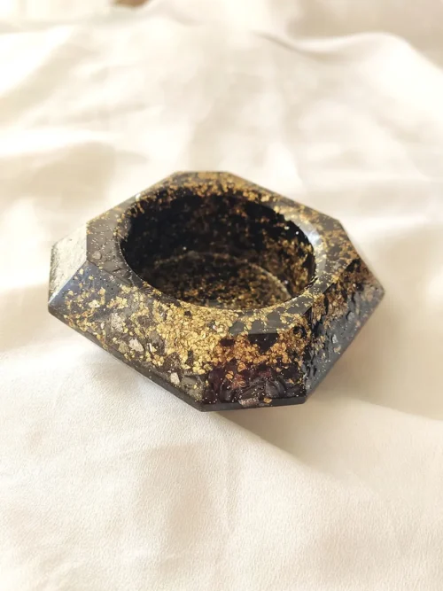 CANDLEHOLDER25-0001 (1) Διακοσμητική βάση ρεσό για κερί μαύρη-χρυσή