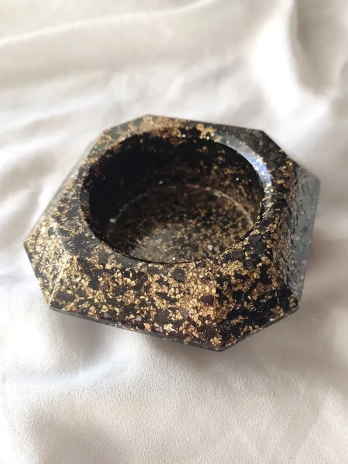 CANDLEHOLDER25-0001 (3) Διακοσμητική βάση ρεσό για κερί μαύρη-χρυσή