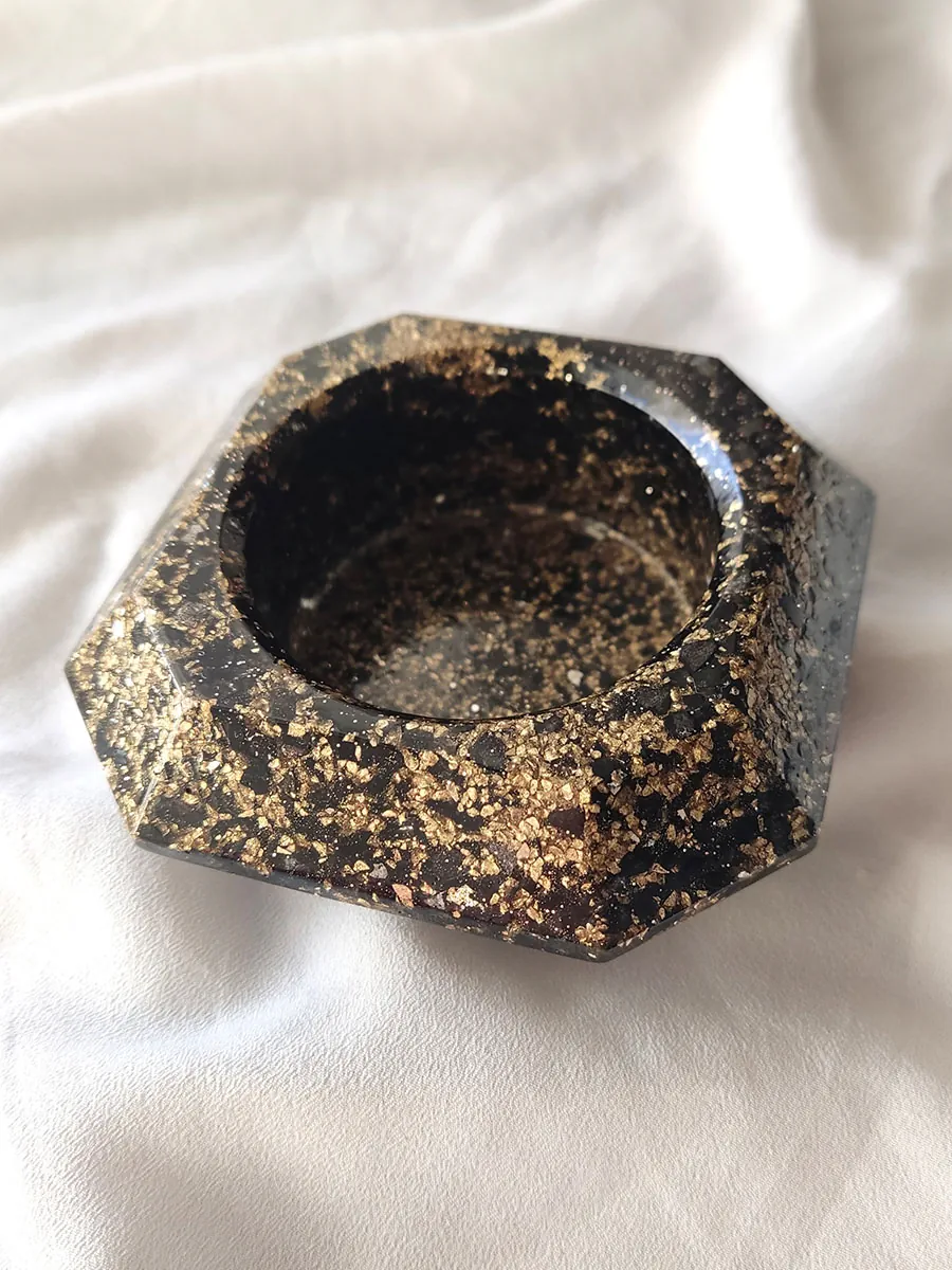 CANDLEHOLDER25-0001 (3) Διακοσμητική βάση ρεσό για κερί μαύρη-χρυσή