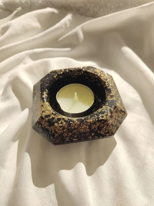 CANDLEHOLDER25-0001 (4) Διακοσμητική βάση ρεσό για κερί μαύρη-χρυσή