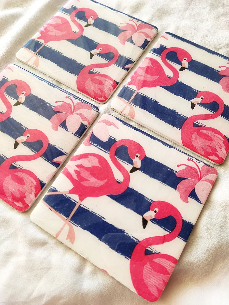 Σουβέρ ξύλινα Ροζ φλαμίνγκο σετ 4 τμχ