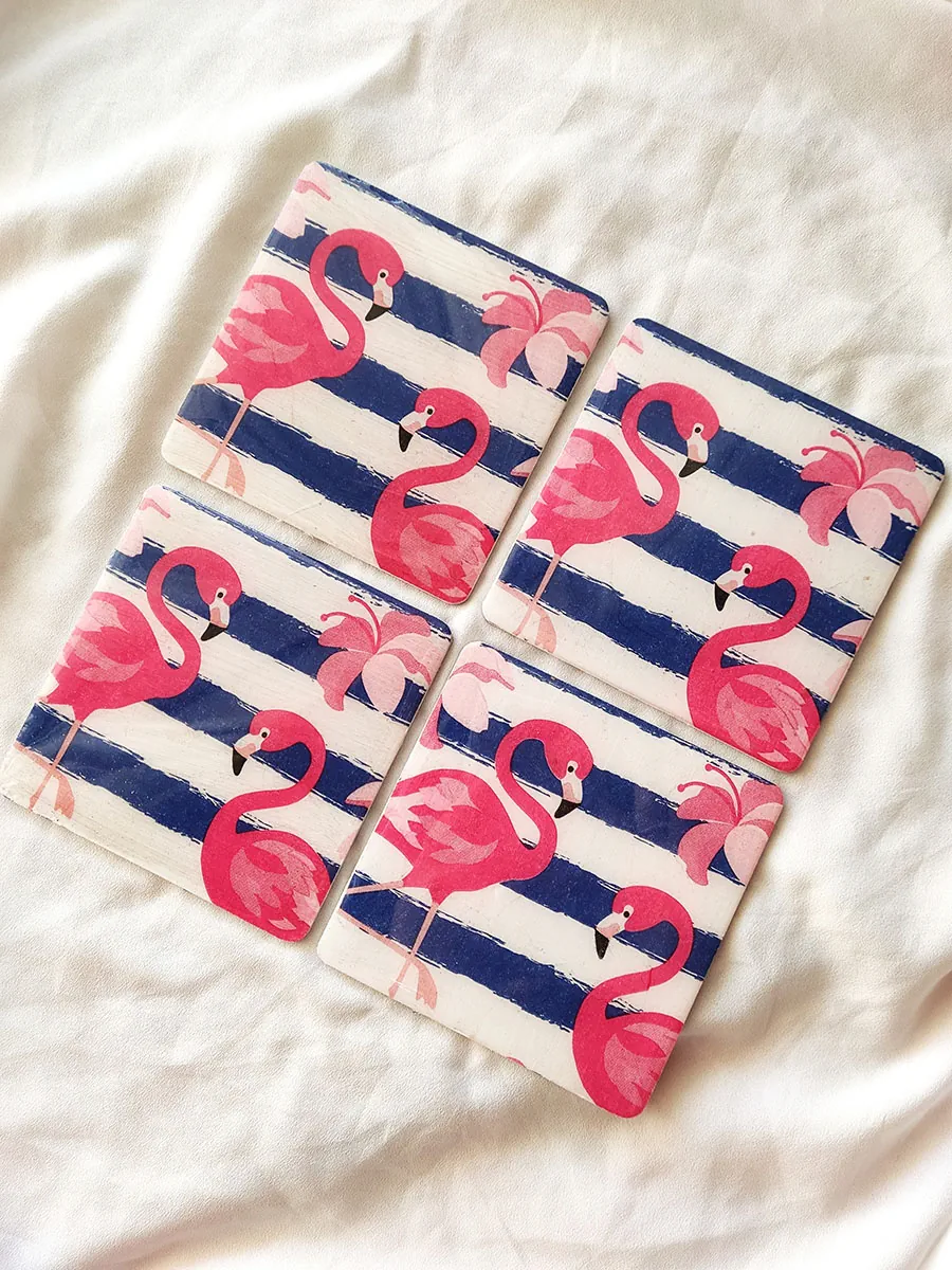 Σουβέρ ξύλινα Ροζ φλαμίνγκο σετ 4 τμχ