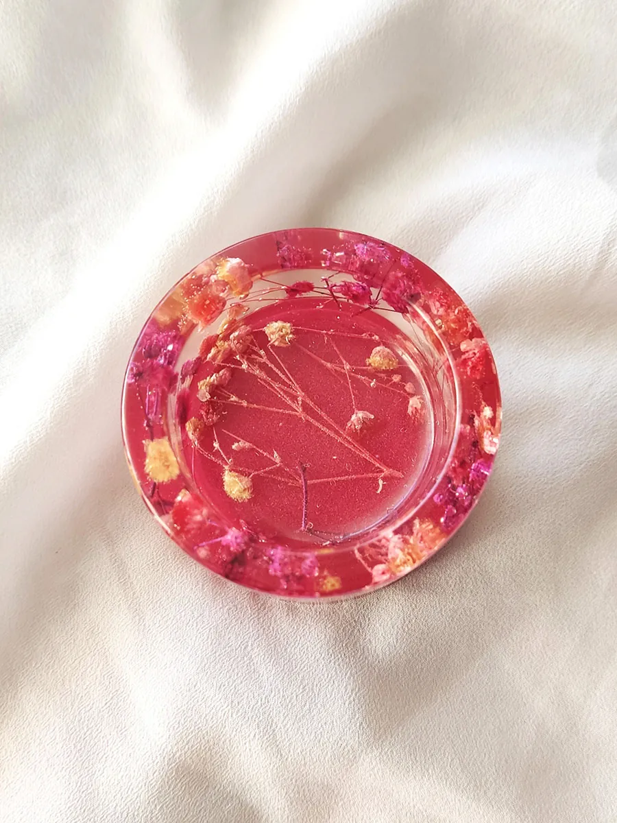 Διακοσμητική βάση ρεσό κύλινδρος ροζ με άνθη γυψοφίλης