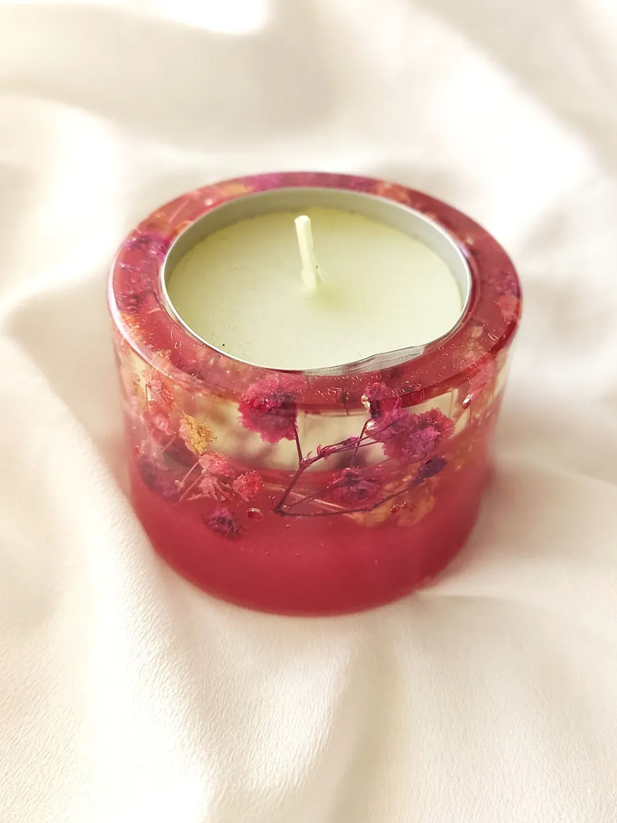 Διακοσμητική βάση ρεσό κύλινδρος ροζ με άνθη γυψοφίλης