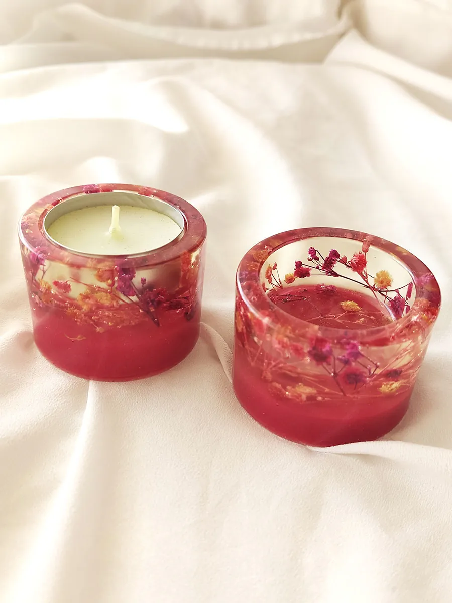 Διακοσμητική βάση ρεσό κύλινδρος ροζ με άνθη γυψοφίλης