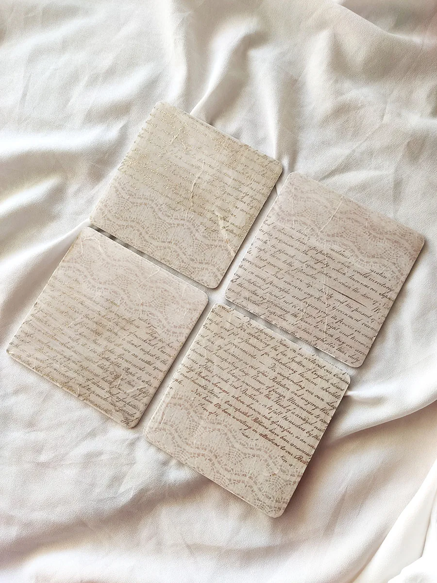 Σουβέρ ξύλινα ρομαντικό γράμμα σετ 4 τμχ