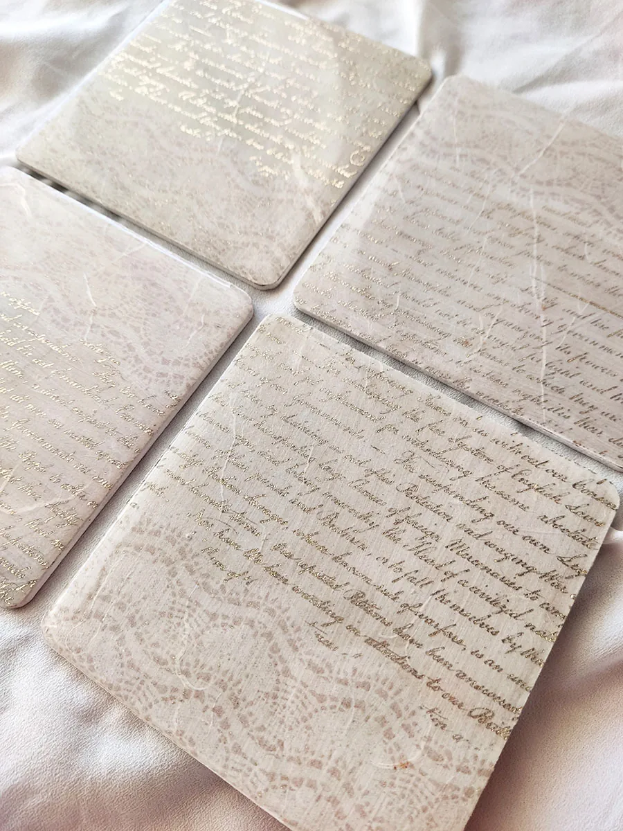 Σουβέρ ξύλινα ρομαντικό γράμμα σετ 4 τμχ