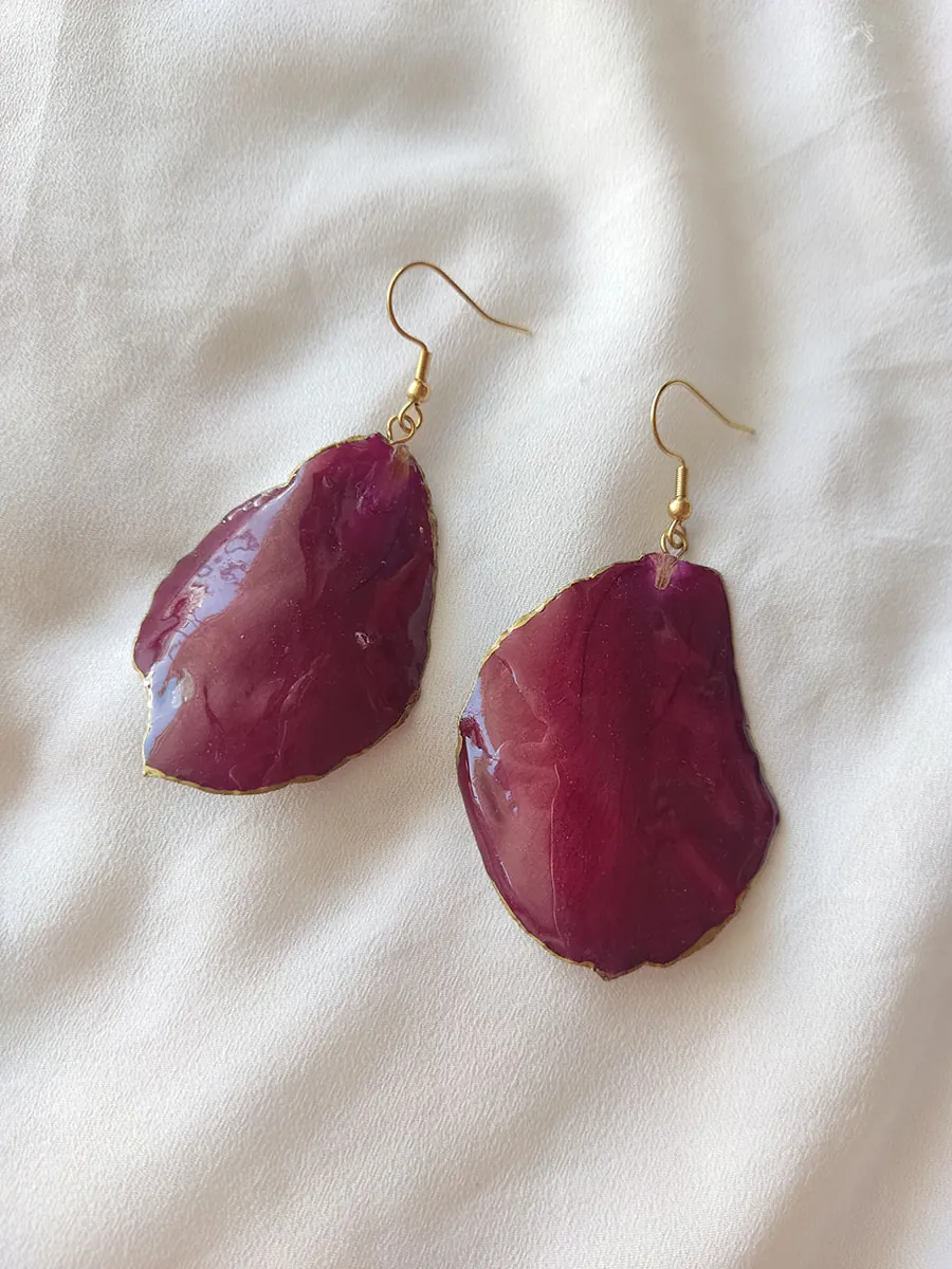 BL_EARRINGS-0005 (1) Σκουλαρίκια Ατσάλινα Κρεμαστά με Αληθινά Πέταλλα Κόκκινου Τριαντάφυλλου - 2 Σχέδια | Blossom Jewelry Collection | CHRISARTI