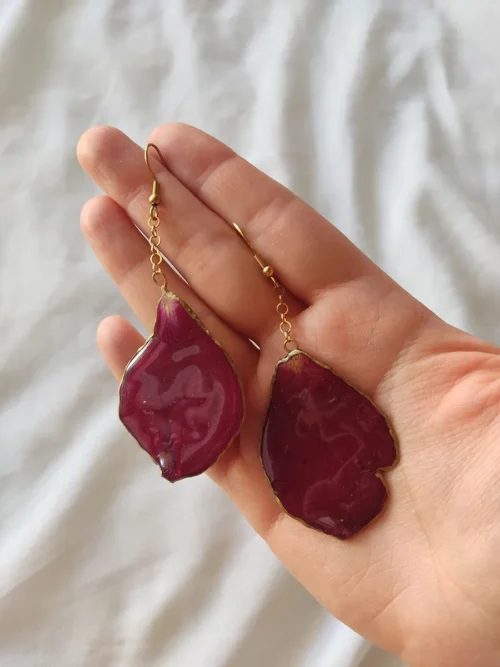 BL_EARRINGS-0005 (4) Σκουλαρίκια Ατσάλινα Κρεμαστά με Αληθινά Πέταλλα Κόκκινου Τριαντάφυλλου - 2 Σχέδια | Blossom Jewelry Collection | CHRISARTI