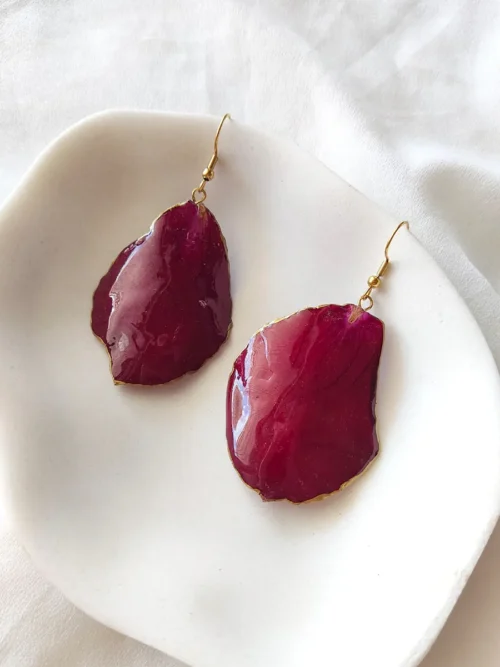 BL_EARRINGS-0005 (5) Σκουλαρίκια Ατσάλινα Κρεμαστά με Αληθινά Πέταλλα Κόκκινου Τριαντάφυλλου - 2 Σχέδια | Blossom Jewelry Collection | CHRISARTI