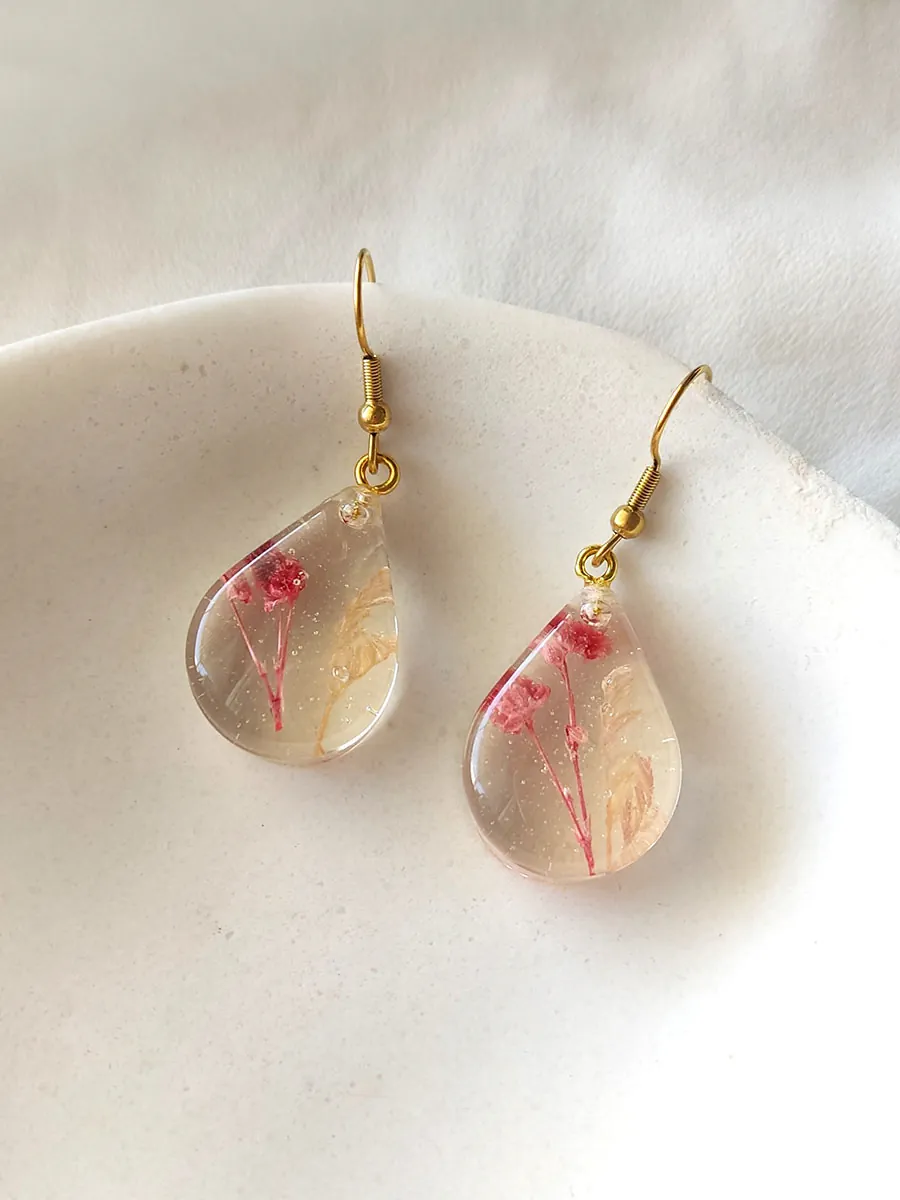 Σκουλαρίκια Ατσάλινα Κρεμαστά Δάκρυ Μικρά με Αληθινά Λουλούδια και Φύλλα - Διάφορα Σχέδια | Blossom Jewelry Collection