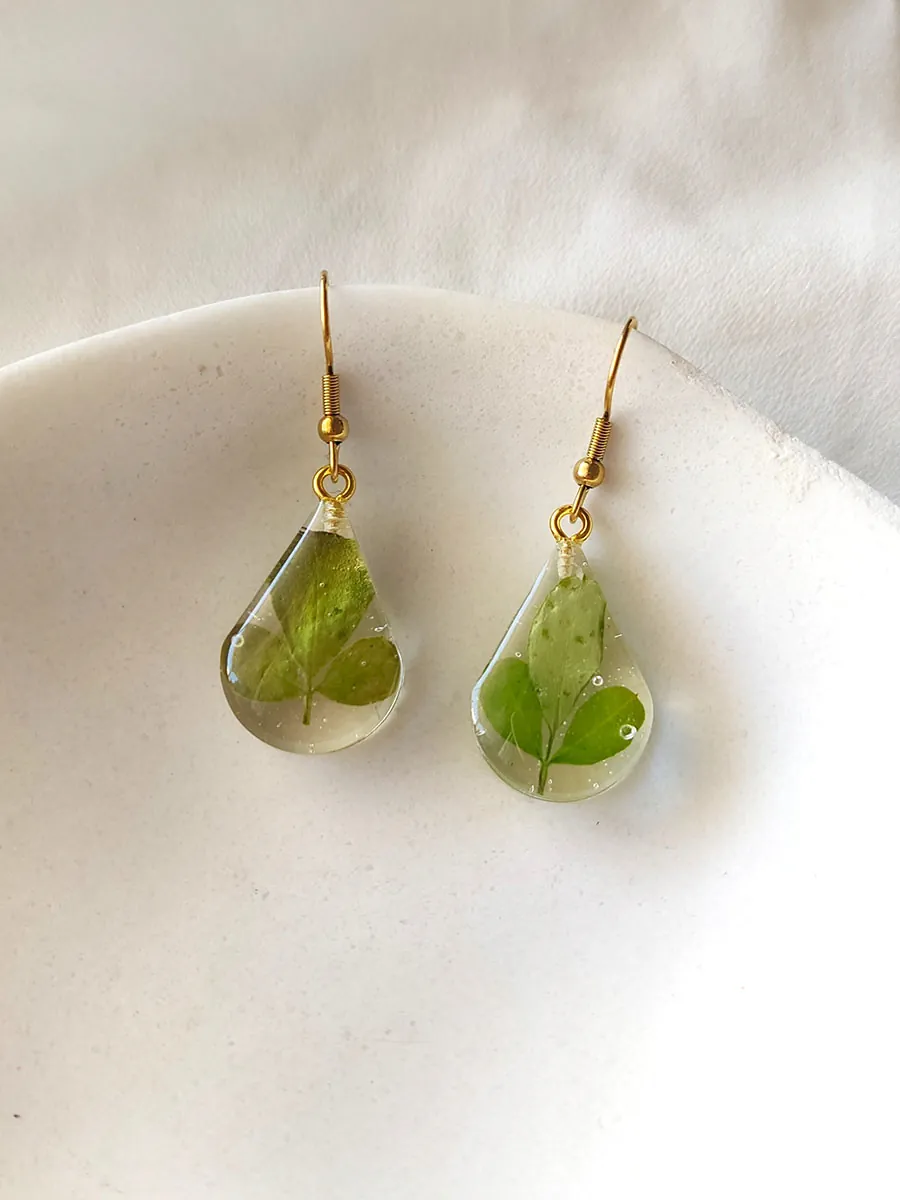 Σκουλαρίκια Ατσάλινα Κρεμαστά Δάκρυ Μικρά με Αληθινά Λουλούδια και Φύλλα - Διάφορα Σχέδια | Blossom Jewelry Collection