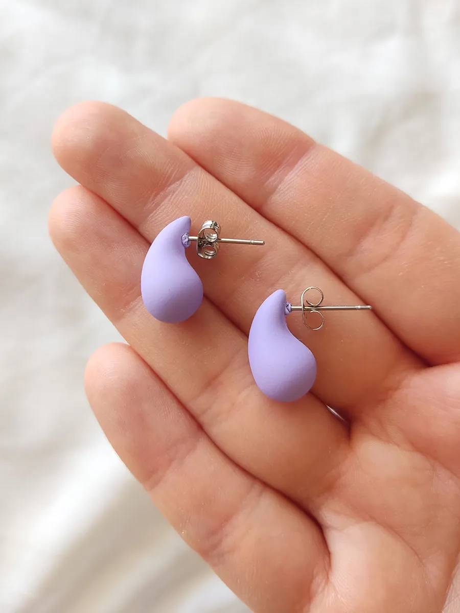 Σκουλαρίκια ατσάλινα καρφάκια μικρές σταγόνες μοβ λιλά