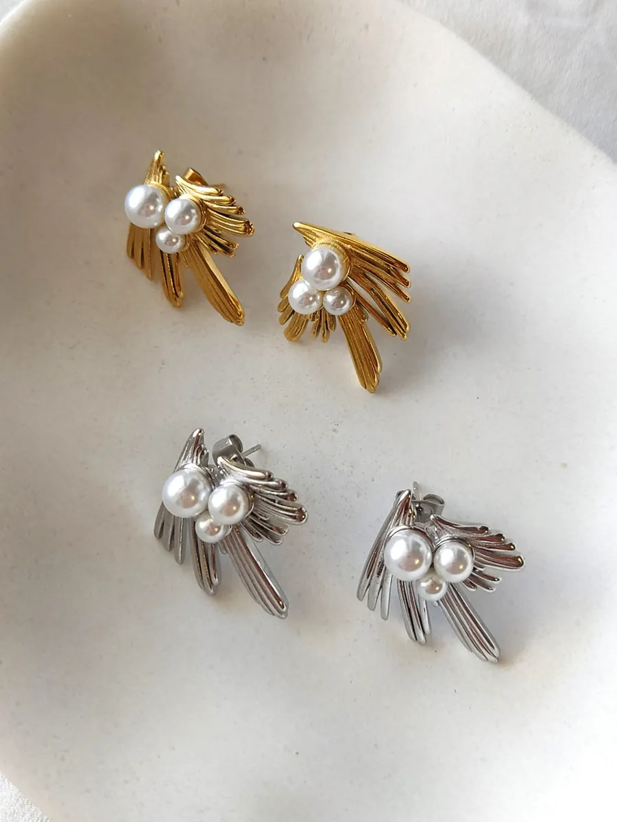 Σκουλαρίκια ατσάλινα καρφάκια με πέρλα - 2 χρώματα